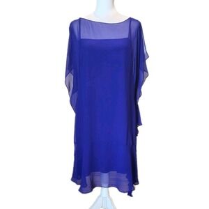 Lauren Ralph Lauren Slip Dress Womens 16 Purple w/Chiffon Cover Stretch Cocktail